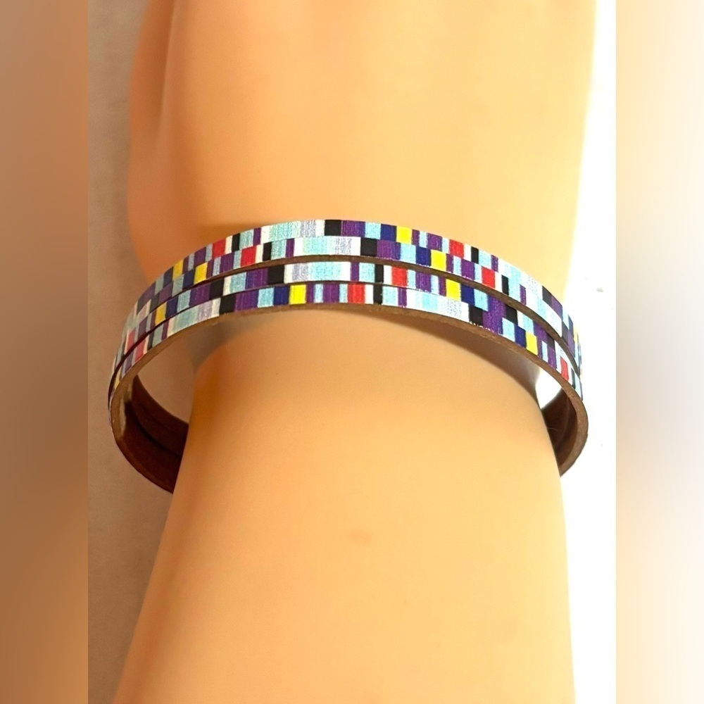 Fashion jewelry multicolor print genuine leather magnetic bracelet one size